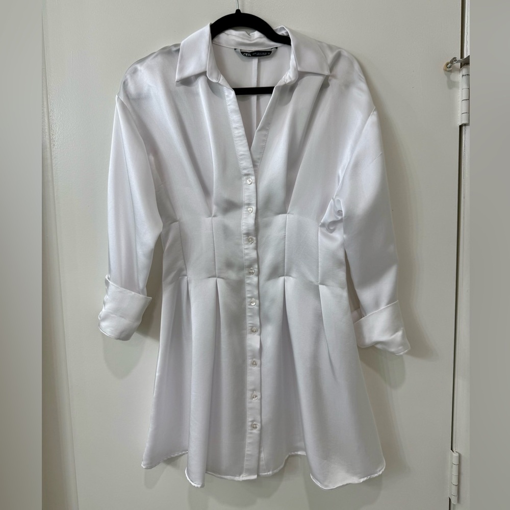 ZARA White Satin Effect Mini Dress